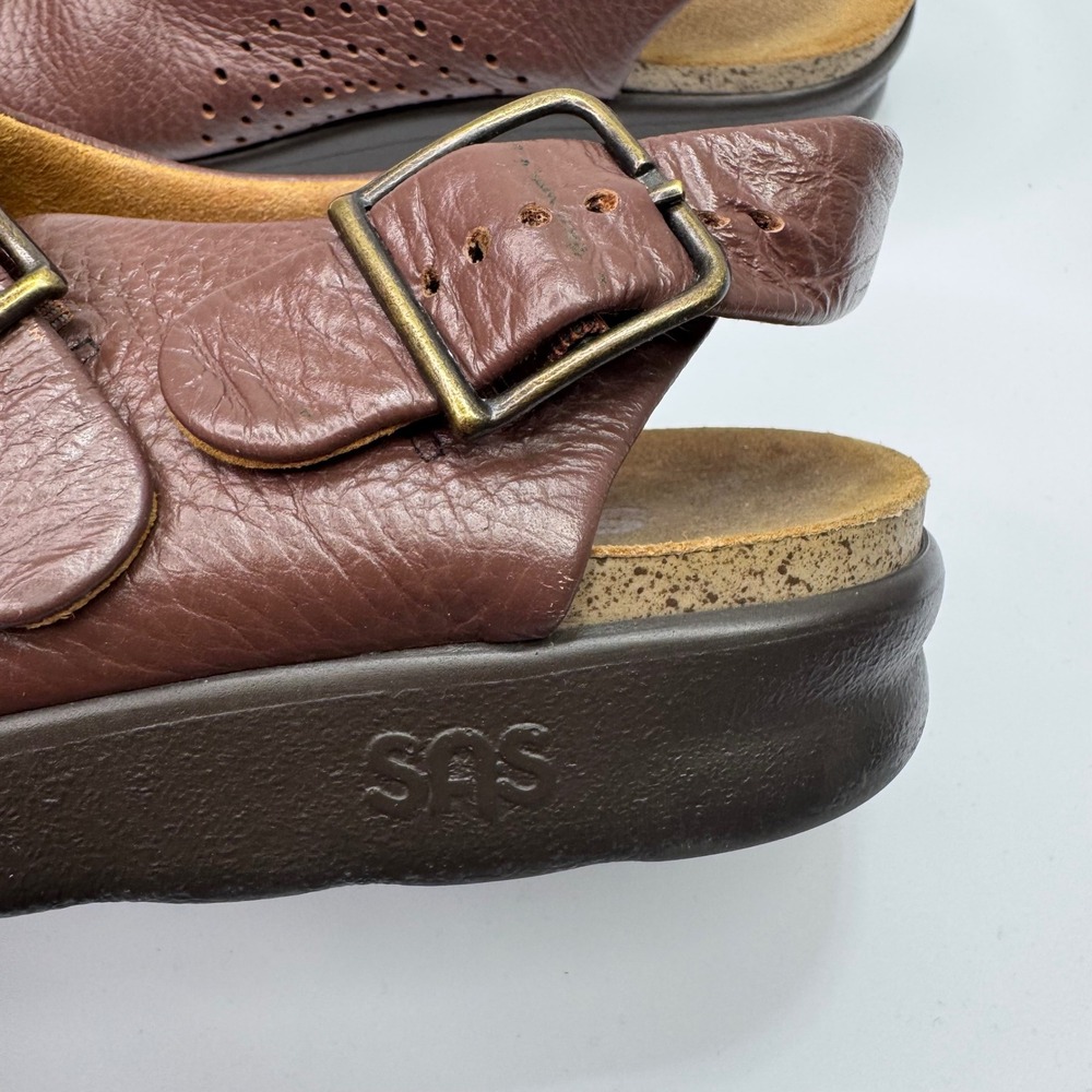 SAS Sanibel Sandals Womens 6.5 W Brown Leather Triple Buckle Slingback Comfort - Picture 7 of 10